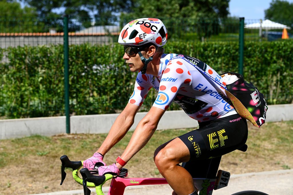 CALAIS FRANCE JULY 05 Magnus Cort Nielsen of Denmark and Team EF Education Easypost competes in the feeding area and connects with the peloton during the 109th Tour de France 2022 Stage 4 a 1715km stage from Dunkerque to Calais TDF2022 WorldTour on July 05 2022 in Calais France Photo by Tim de WaeleGetty Images