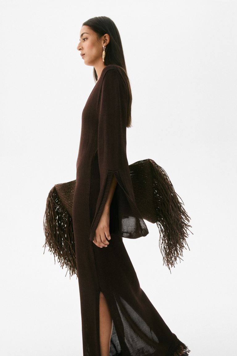 Fringe-Trimmed Kaftan Dress