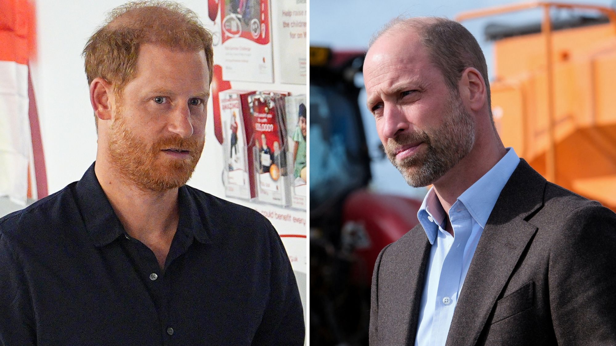 A composite of a picture of Prince Harry during a visit to the Birmingham Children's Hospital and a picture of Prince William on October 1, 2026 in Hereford