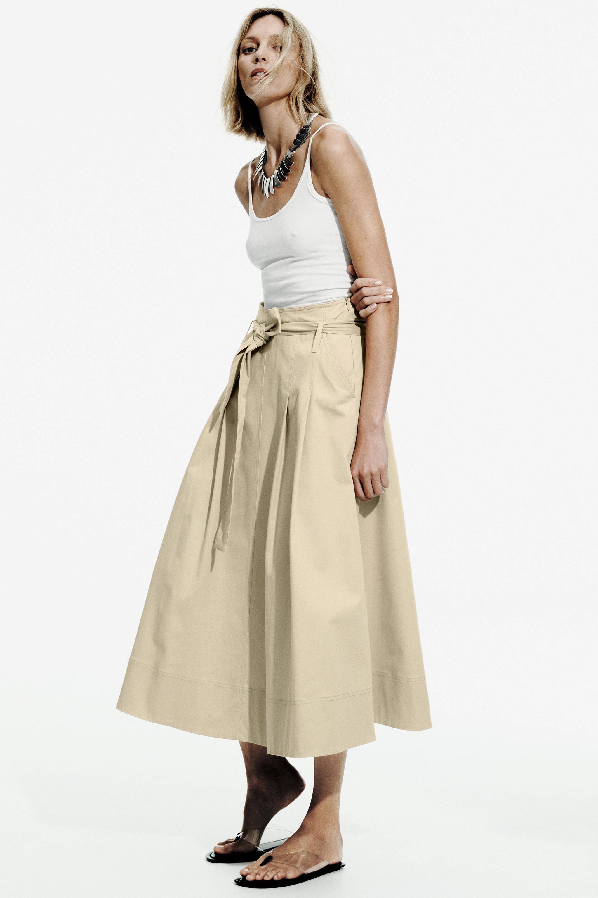 Zw Collection Belted Midi Skirt