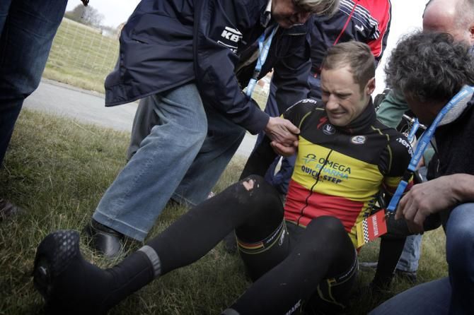 Defending Tour of Flanders champion Tom Boonen (Omega Pharma-QuickStep) crashed out early in the 2013 edition.