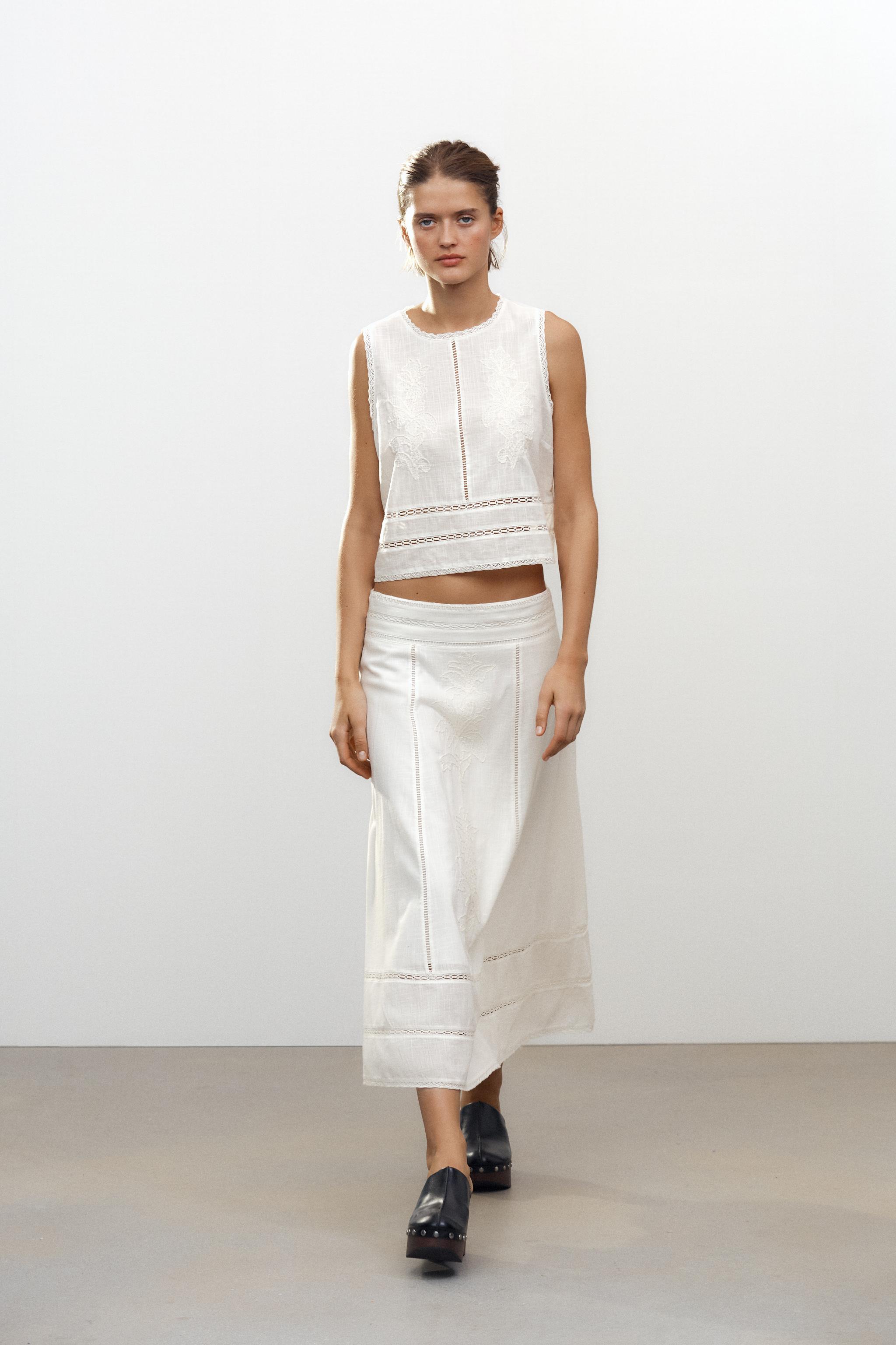 Zw Collection Embroidered Midi Skirt