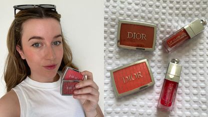Grace Lindsay testing the Dior Rosy Glow blush