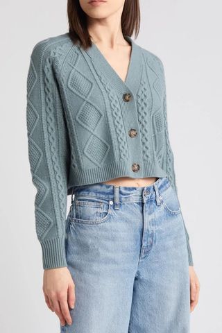 Cable Knit V-Neck Crop Cardigan