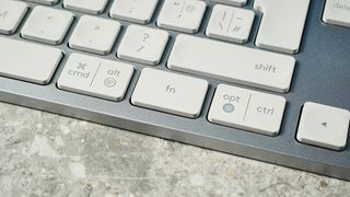 A white Logitech MX Keys S wireless keyboard for Windows and macOS