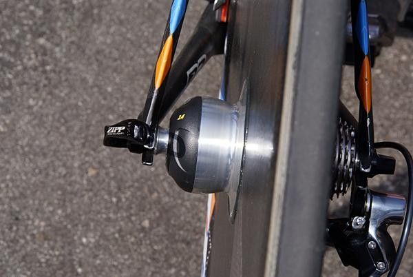 Slipstream riders took off out of the start house with two versions of Zipp's new Powertap-equipped disc wheels.