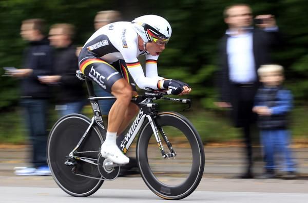 Tony Martin (Germany) on his rainbow jersey winning ride.
