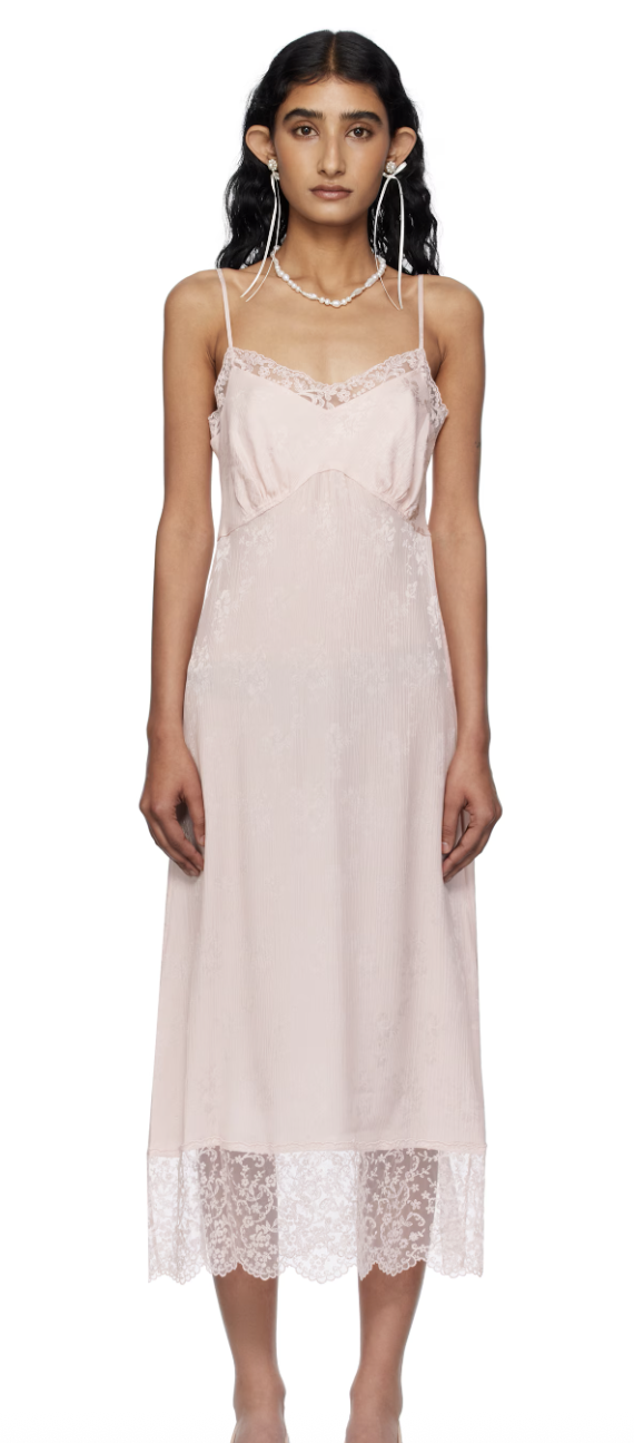 Simone Rocha, Pink Deep Lace Trim Slip Midi Dress