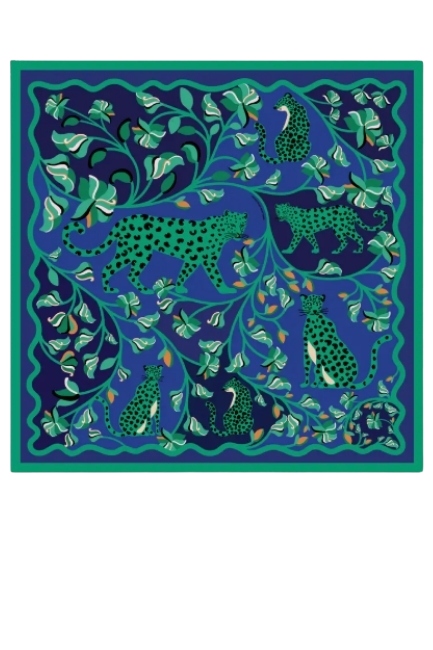 Double Sided Silk Scarf of Leopards in the Verdant Wild