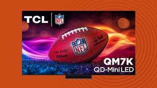 TCL QM7K TV on orange background