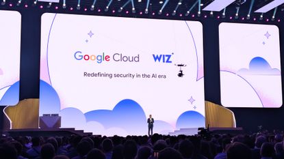 Francis deSouza, COO and president of security products at Google Cloud, pictured speaking on stage at Google Cloud Next 2026 in Las Vegas. 