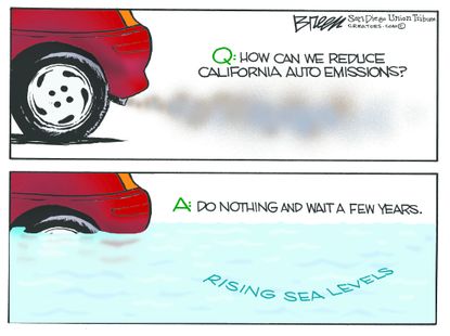 Editorial cartoon U.S. California auto emissions rising sea levels environment climate change