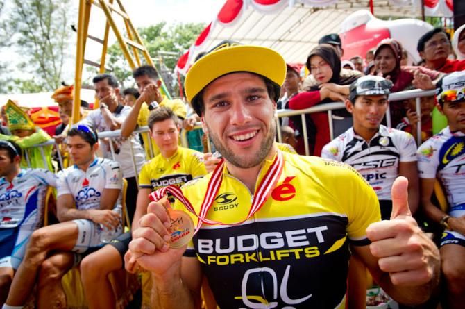 The stage winner Jacob Kauffmann (Budget Forklifts) posing after the award ceremony