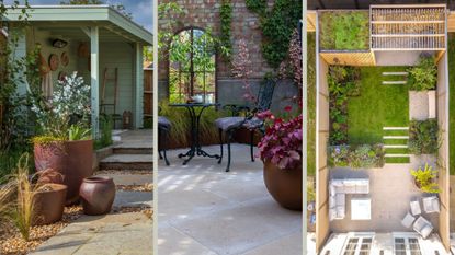 Compilation of small garden designs by professional landscapers to show essential small garden tips