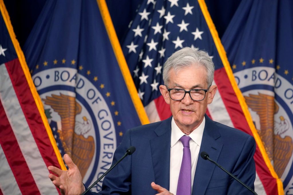 Fed Chair Jerome Powell speaks at the end of the May Fed meeting.