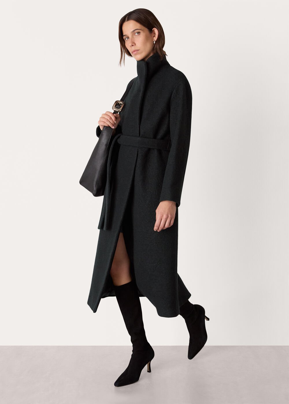 Black Morgan Funnel Neck Coat