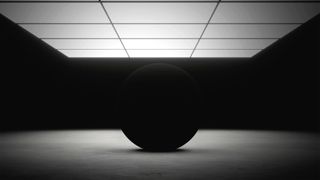 A black sphere Xydrobe portal in futuristic room