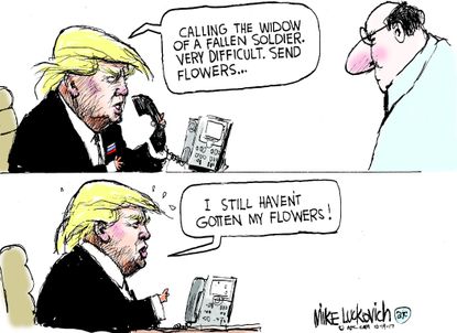 Political cartoon U.S. Trump fallen soldier