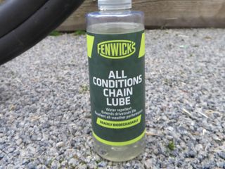 Bottle of Fenwick's All Conditions which is one of the best chain lubes for bikes