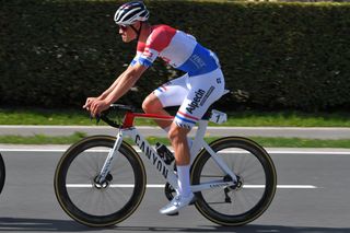 WAREGEM BELGIUM MARCH 31 Mathieu Van Der Poel of Netherlands and Team AlpecinFenix during the 75th Dwars Door Vlaanderen 2021 Mens Elite a 1841km race from Roeselare to Waregem DDV DDV21 FlandersClassic A travers la Flandre on March 31 2021 in Waregem Belgium Photo by Luc ClaessenGetty Images