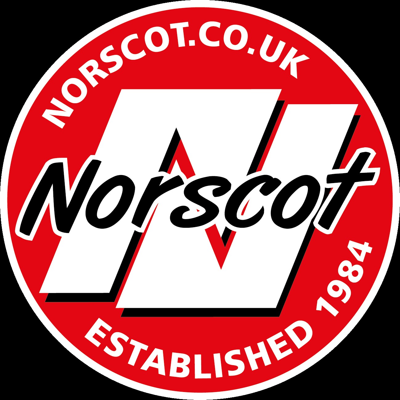 Norscot logo with white and black text on a red roundel.