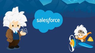 A cartoon of Einstein next to the Salesforce logo