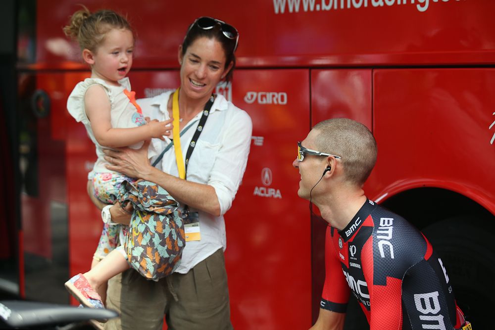 Van Garderen relaxes at the Tour with his wife and daughter.