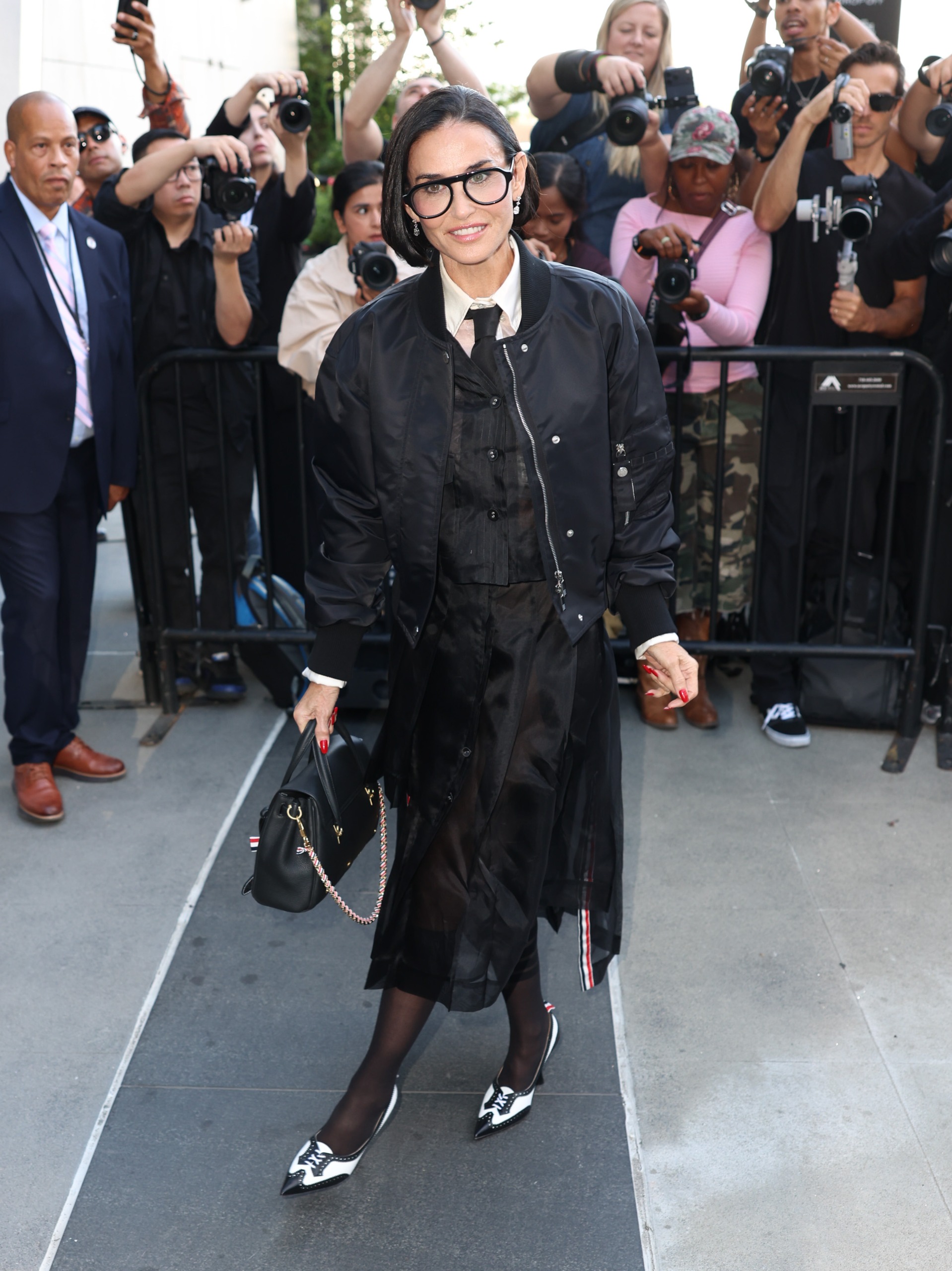 Demi Moore's celebrity look at Thom Browne's New York Fashion Week show