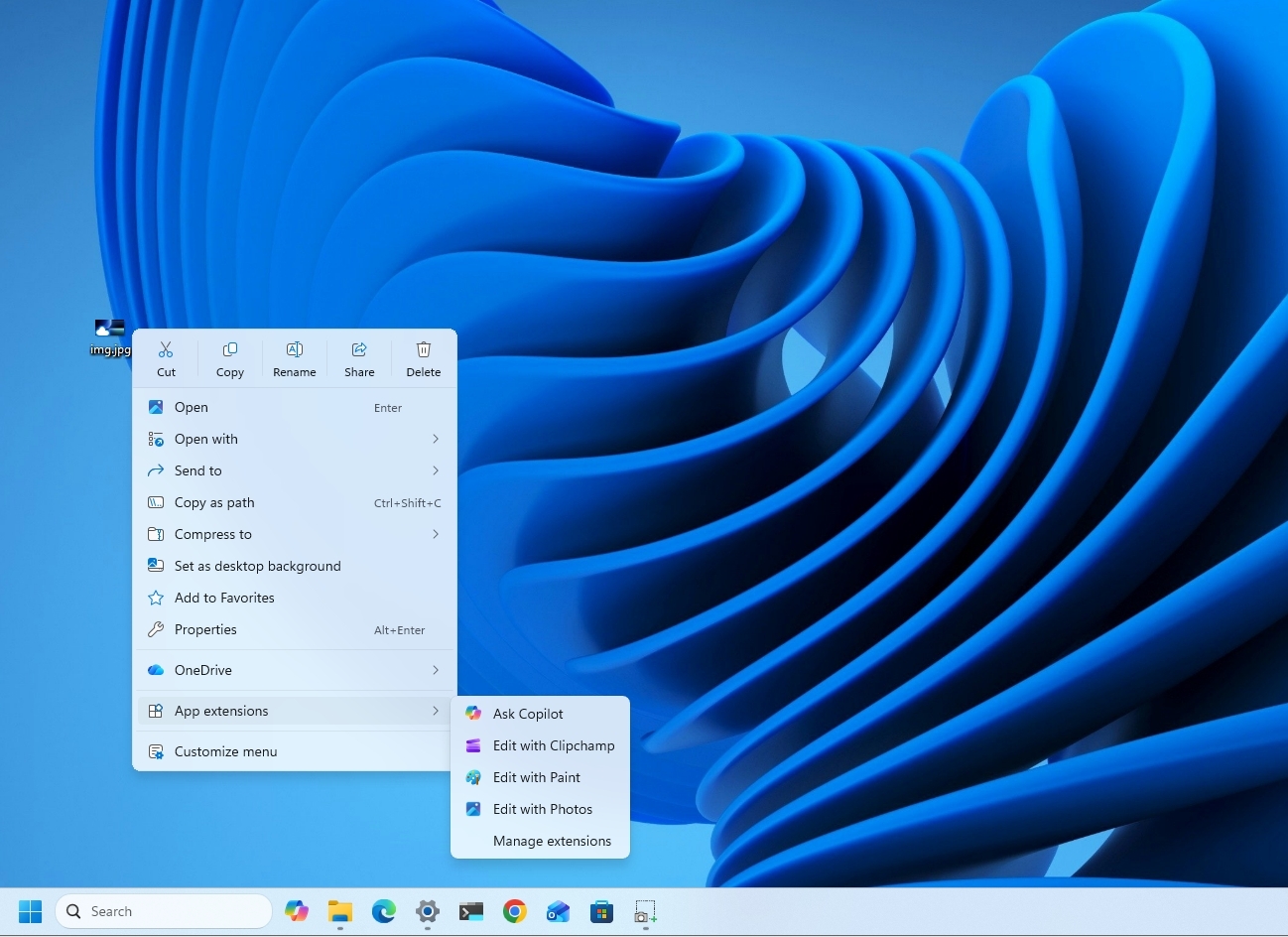 Windows 11 desktop with the new right-context menu design.