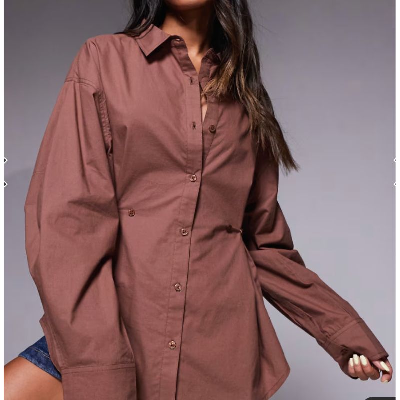 ASOS , Cinched Button Detail Shirt in Brown
