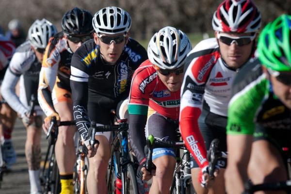 Andy Goessling (Mike's Bikes) shadows Best Young Rider Logan Loader (Exergy) as the pace picks up with less than a half lap remaining.