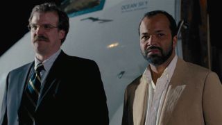 David Harbour and Jeffrey Wright look ready to board a plane in Quantum of Solace.