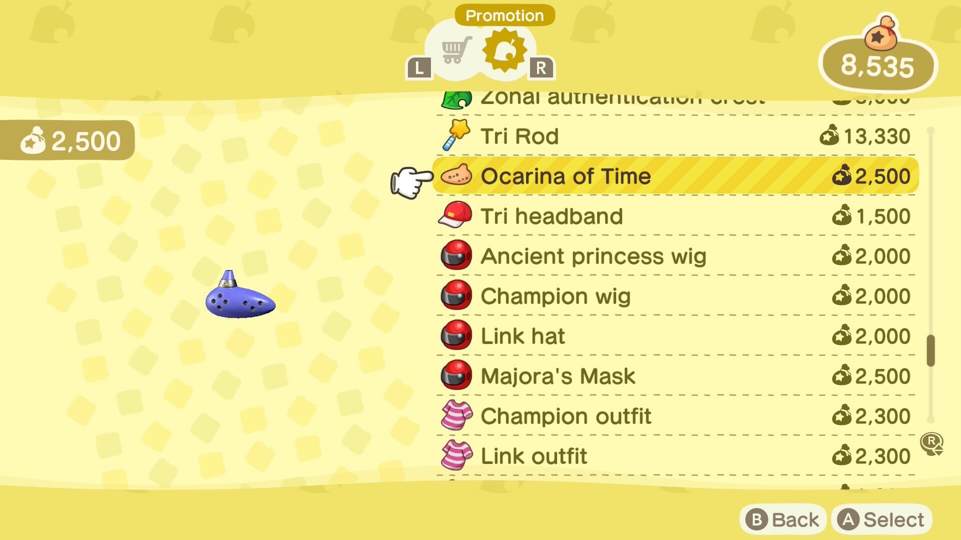 Animal Crossing New Horizons Zelda nook shopping ocarina of time