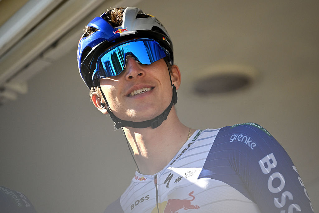 BARCELONA, SPAIN - MARCH 29: Florian Lipowitz of Germany and Team Red Bull - BORA - hansgrohe prior to the 105th Volta a Catalunya 2026, Stage 7 a 95.1km stage from Barcelona to Barcelona  / #UCIWT / on March 29, 2026 in Barcelona, Spain. (Photo by Szymon Gruchalski/Getty Images)