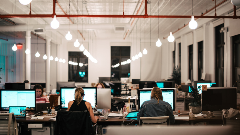 Workers at computers in an office