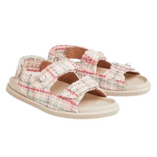 LK Bennett Remi Pink Tweed Footbed Flat Sandals