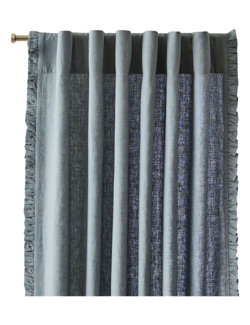 Ruffle Linen Curtain in Steel Blue