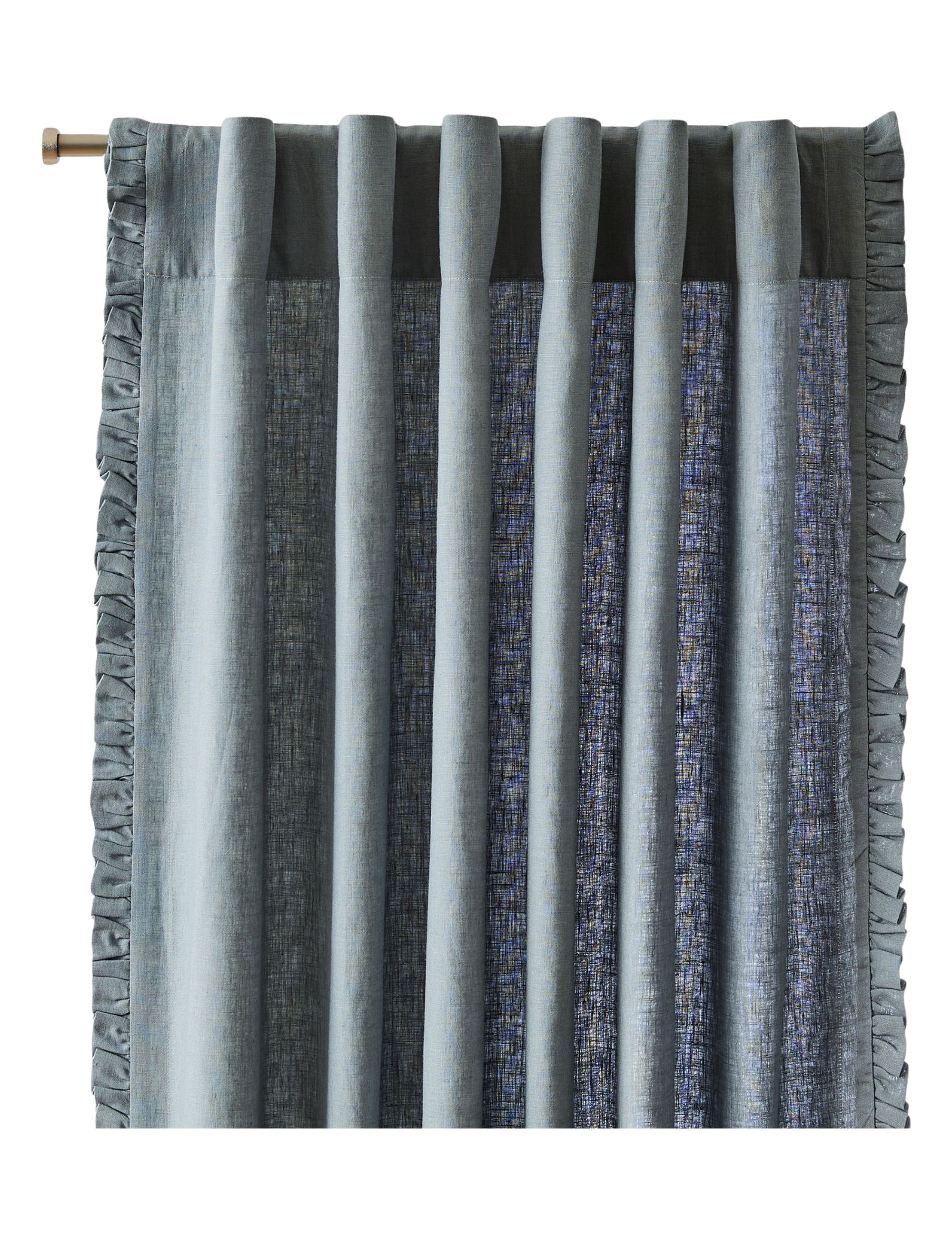 Ruffle Linen Curtain in Steel Blue