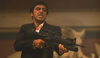 Scarface Al Pacino Tony Montana gunning down his enemies