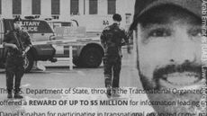Photo collage illustration of Daniel Kinahan and military police outside Casement Aerodrome in Ireland, the site of Kinahan's extradition