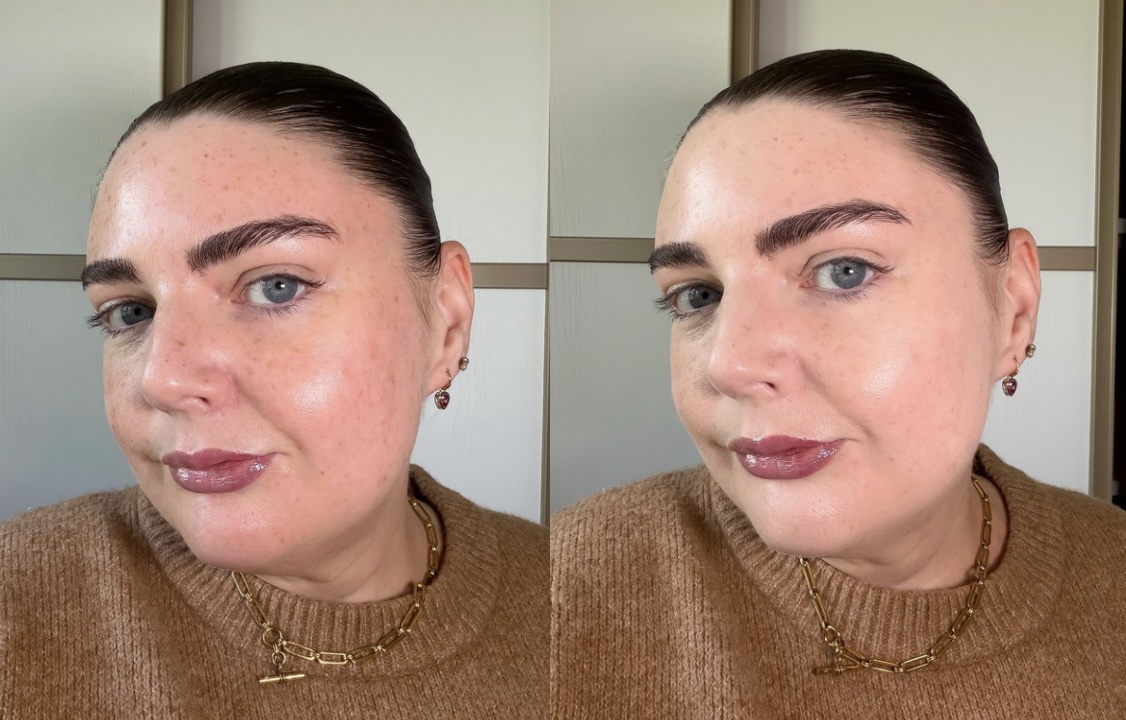 Rare Beauty True to Myself Natural Matte Longwear Foundation before and after image