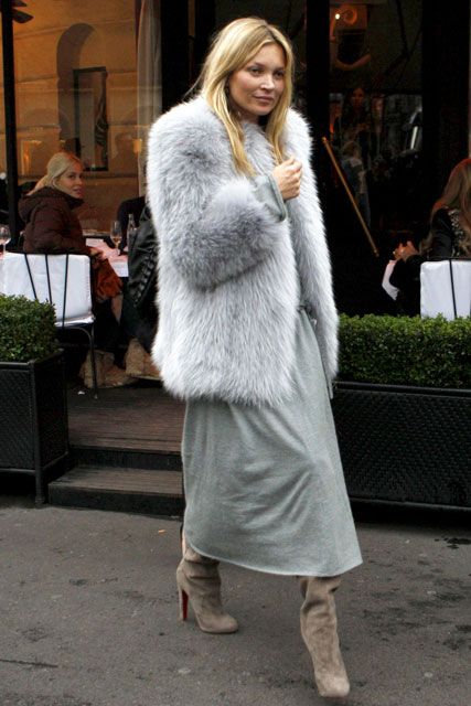 Kate Moss wearing a fur coat out and about in Paris