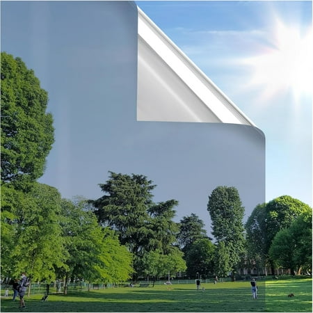 Rabbitgoo One Way Window Film, Mirror Effect Tint Glass Covering for Home Office, Daytime Privacy Protecting Reflective Heat Control Anti Uv Door Sticker for House, Silver