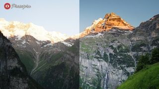 Mountain image divided between before and after looks