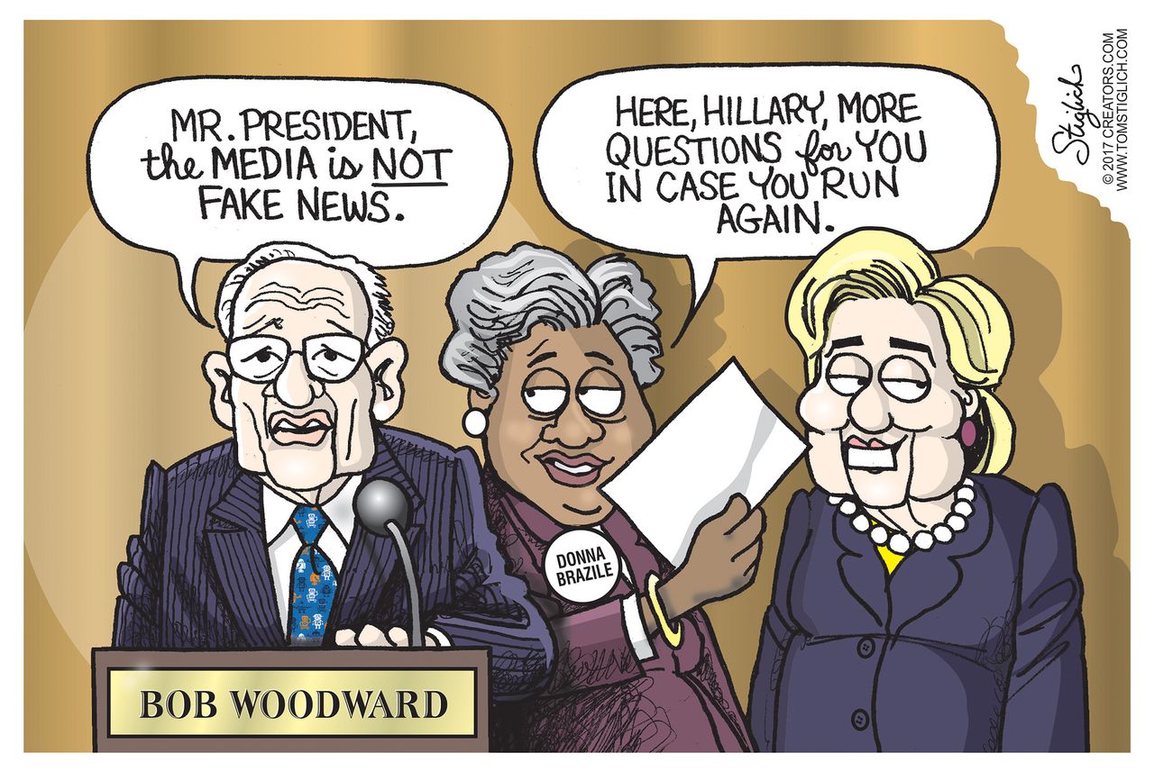 Political cartoon U.S. White House Correspondents Dinner fake news Hillary Clinton