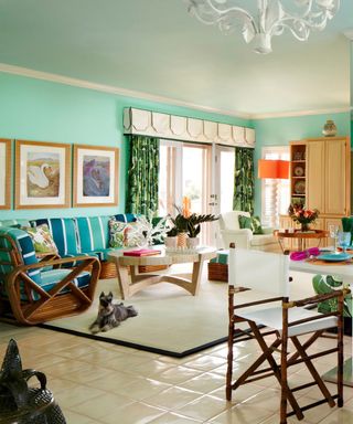 Living room with bamboo and cane furniture