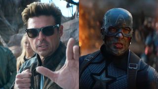 Karl Urban as Johnny cage in Mortal Kombat 2 press image/Chris Evans as Captain America in Avengers: Endgame