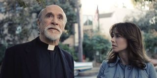 Tony Amendola as Father Perez and Linda Cardellini as Anna Tate-Garcia in The Curse of La Llorona