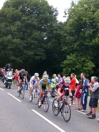 Escape group after first ascent of Box Hill, London-Surrey Cycle Classic 2011