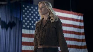 Starlight standing in front of a US flag in The Boys season 5 episode 6